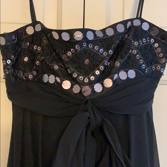 Chiffon Spaghetti Strap Cocktail Dress w/ Bead Top - Picture 2 of 5